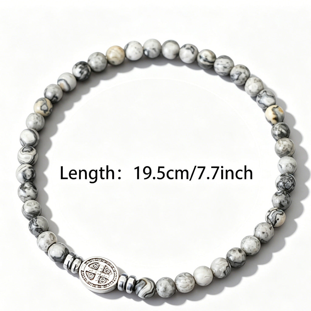 Multicolor Natural Stone St. Benedict Bracelet with Double-Sided Medal