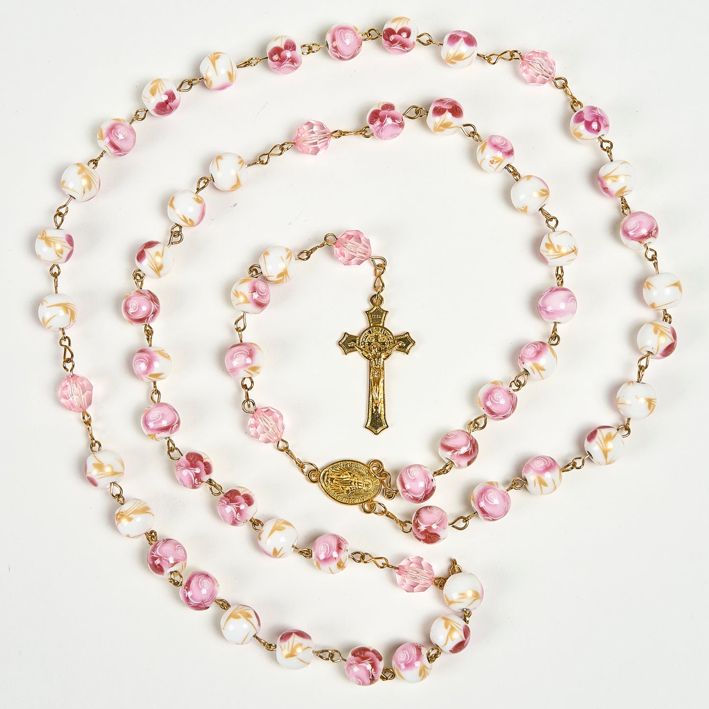 Pink Floral Ceramic Rosary