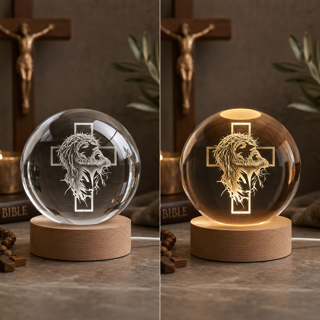 Personalized Jesus Crown of Thorns Crystal Night Light with Cross — Redemption