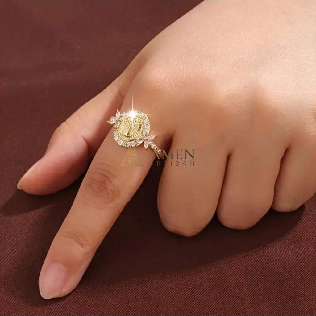 Virgin Mary Crystal-Encrusted Ring Amen Artisan