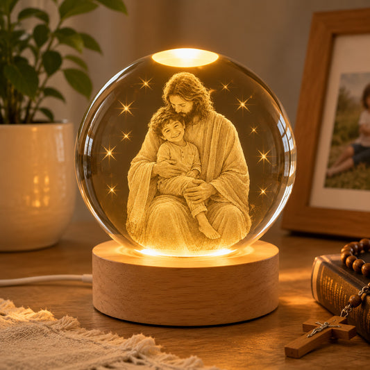 Personalized Jesus Holding a Child Crystal Globe Night Light