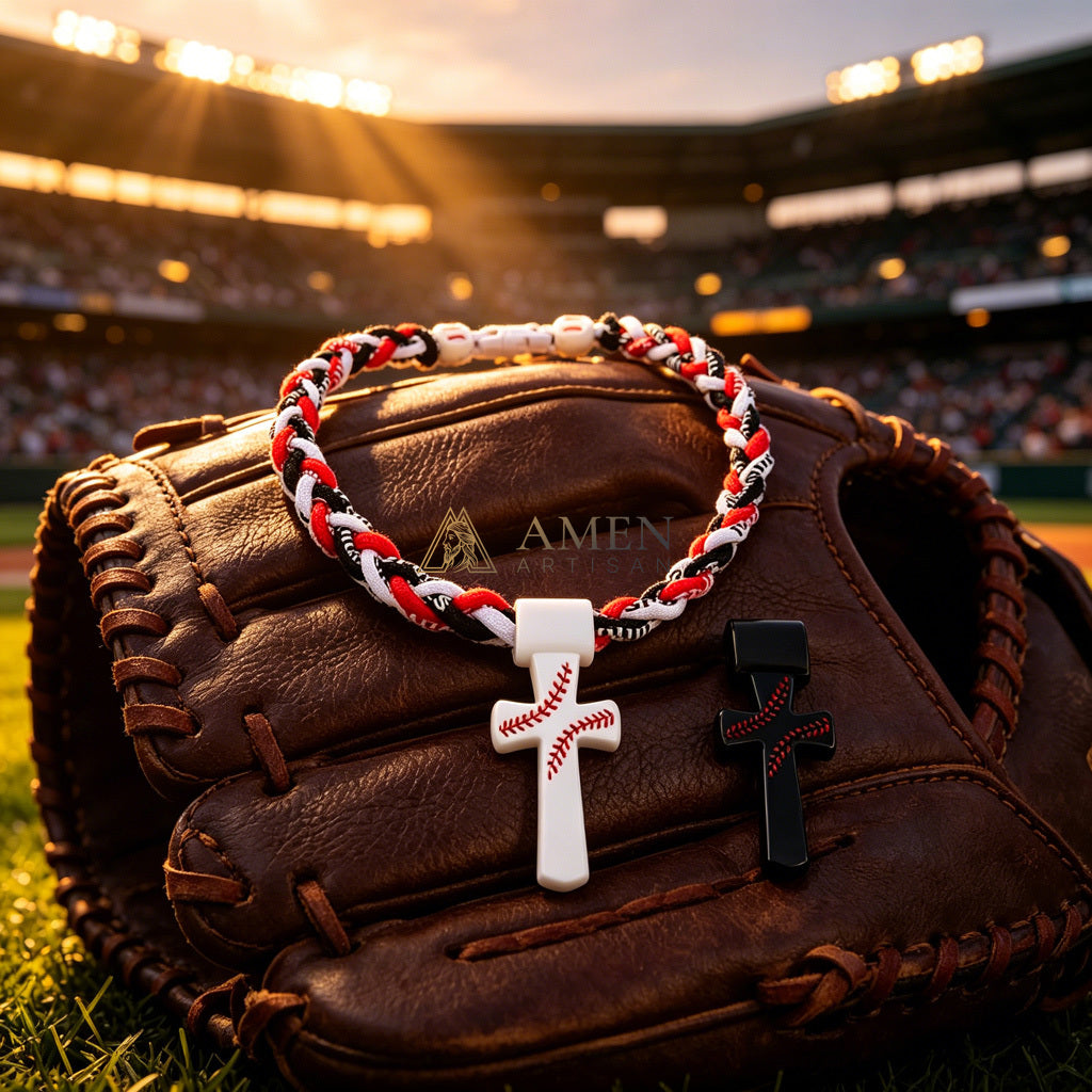 【DEAl TODAY】Tri Color Braided Sports Cross Bracelet - Faith, Strength & Team Spirit |  Amen Artisan