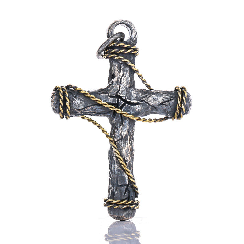 925 Sterling Silver Cracked Cross Pendant Necklace