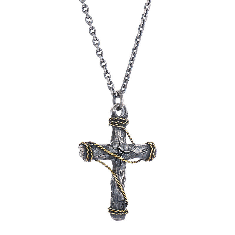 925 Sterling Silver Cracked Cross Pendant Necklace