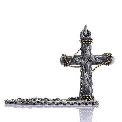 925 Sterling Silver Cracked Cross Pendant Necklace
