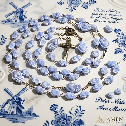 Delft Blue Beads Sacred Heart Rosary