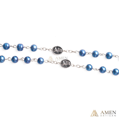 St. Michael Rosary with Blue Enamel Storage Box - Faith & Strength| Amen Artisan