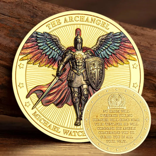 St Michael Challenge Coin – Knight Armor Cross Shield Archangel Michael Psalm 91 - Amen Artisan