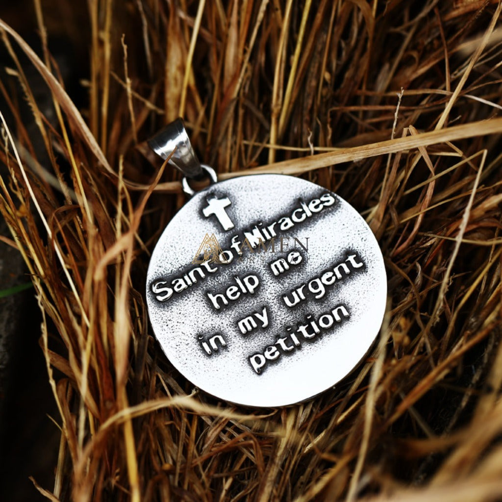 Saint Anthony Round Prayer Pendant Necklace Amen Artisan