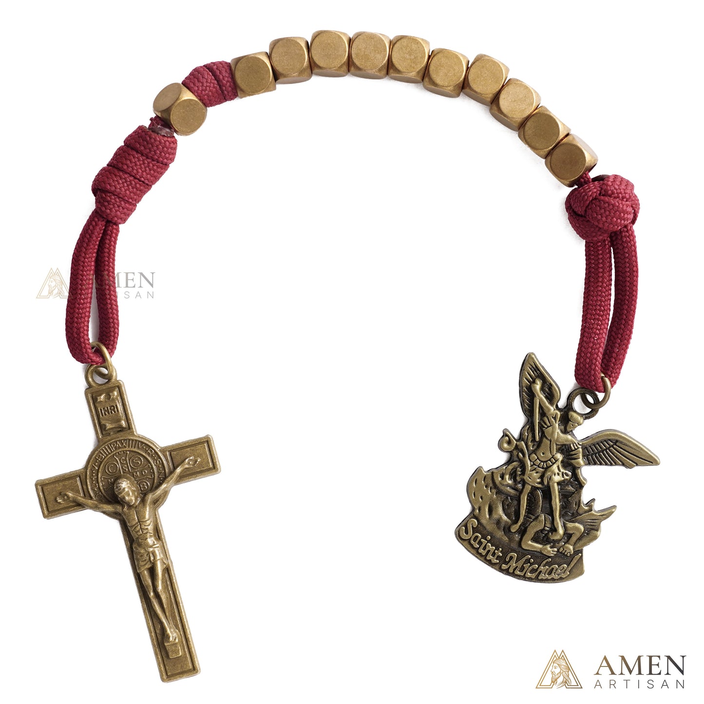 Burgundy Clip-On Pocket Decade Rosary with Crucifix and Our Lady Medal