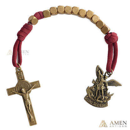 Burgundy Clip-On Pocket Decade Rosary with Crucifix and Our Lady Medal