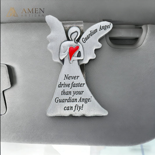 Guardian Angel with Heart Car Visor Clip Amen Artisan