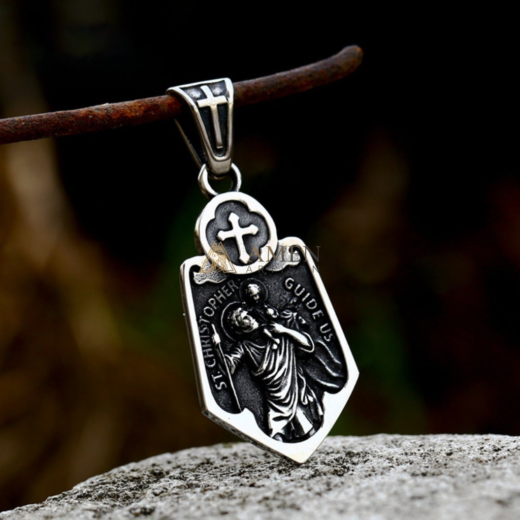 Saint Christopher Guardian Pendant Necklace Amen Artisan