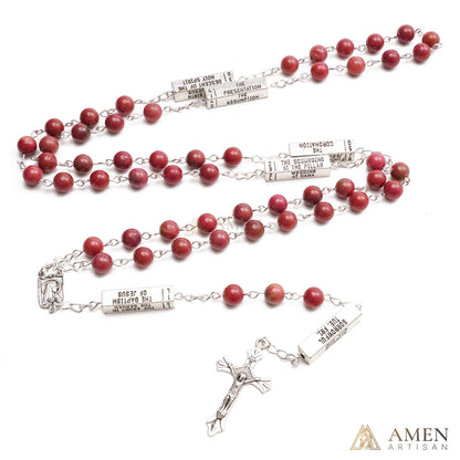 Matte Blue Chalcedony Bead Rosary with 5 Mysteries Amen Artisan
