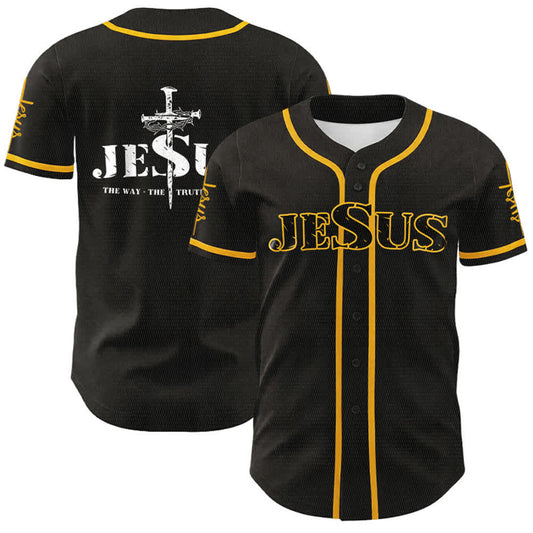 Jesus The Way Truth Life Baseball Jersey with Black Gold Faith Print — Faith