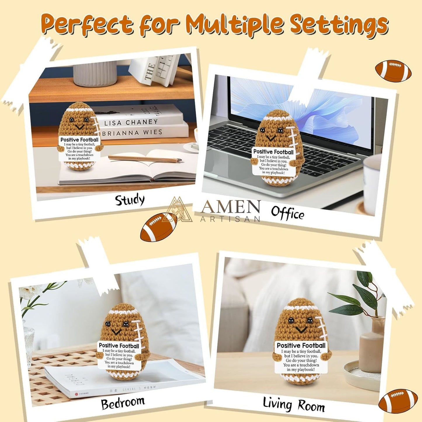 Hand-Knit Positive Football Plush Doll Amen Artisan