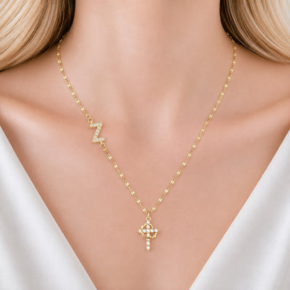 【DEAL TODAY】Sparkling Zircon Cross Necklace with A-Z Initial Charm