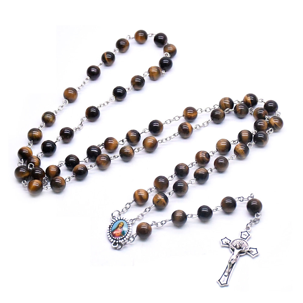 Tiger's Eye Natural Stone Prayer Rosary Amen Artisan