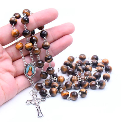 Tiger's Eye Natural Stone Prayer Rosary Amen Artisan