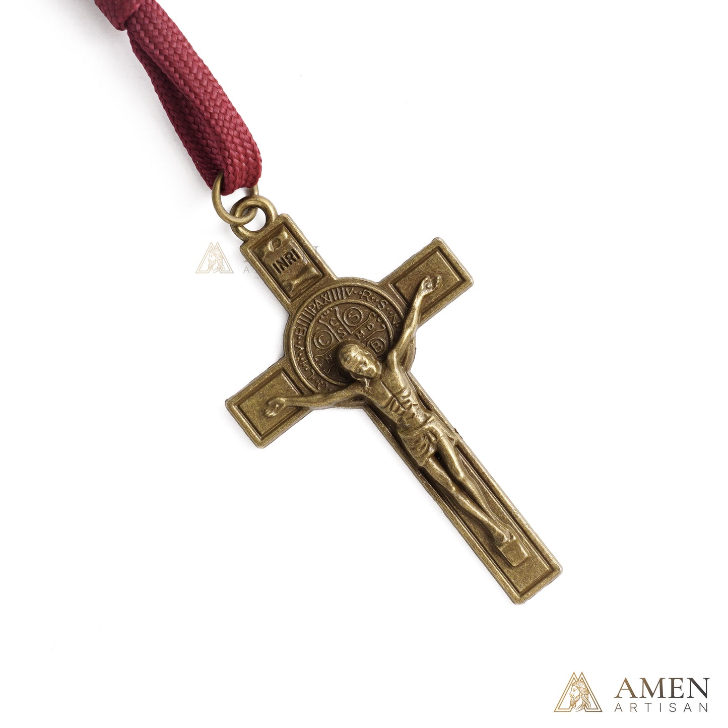 Burgundy Clip-On Pocket Decade Rosary with Crucifix and Our Lady Medal