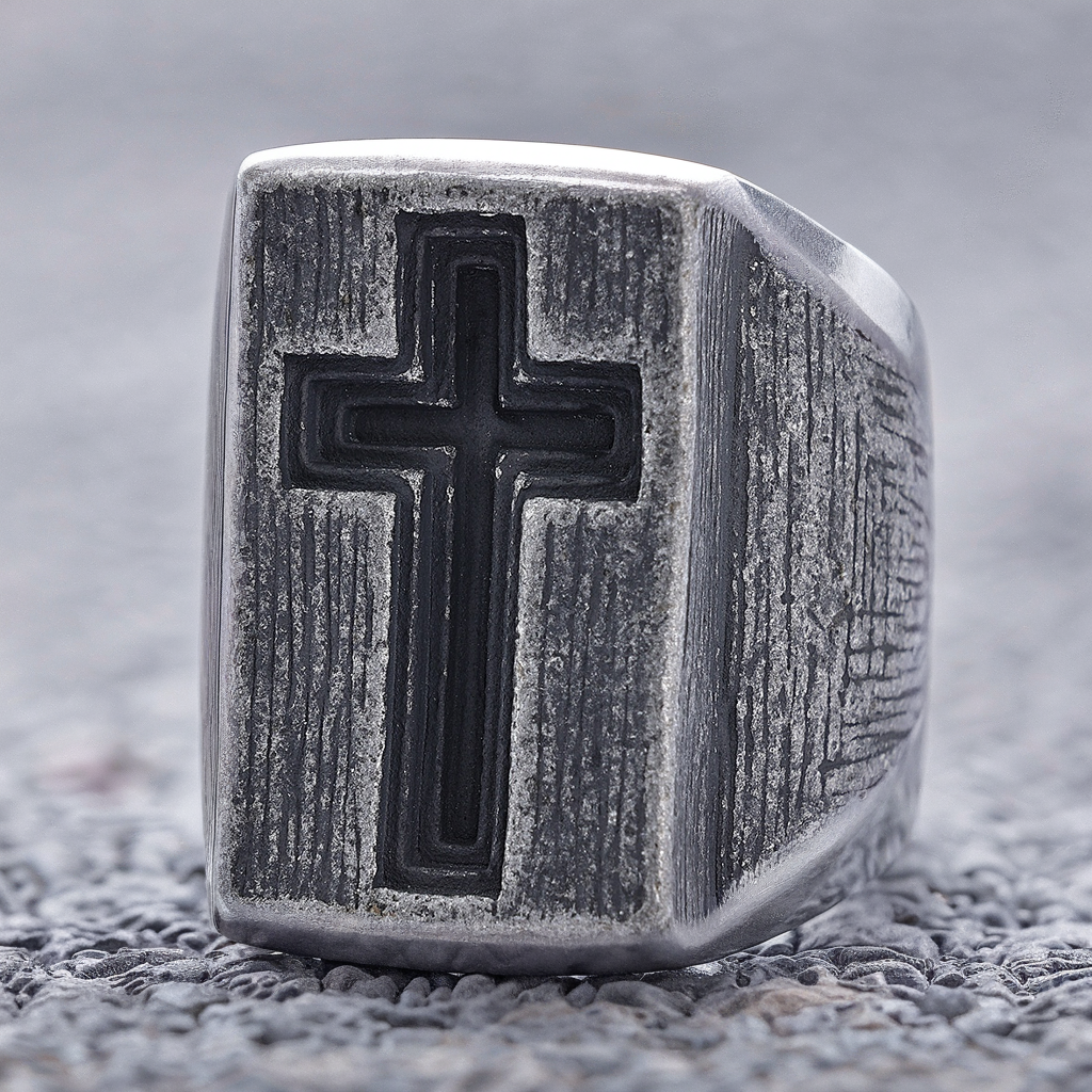 Antiqued Cross Signet Ring Surgical-grade 316L Stainless Steel Amen Artisan