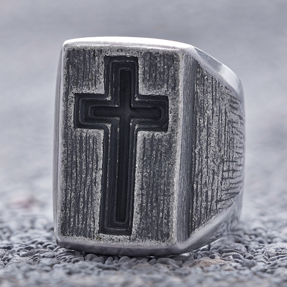 Antiqued Cross Signet Ring Surgical-grade 316L Stainless Steel Amen Artisan