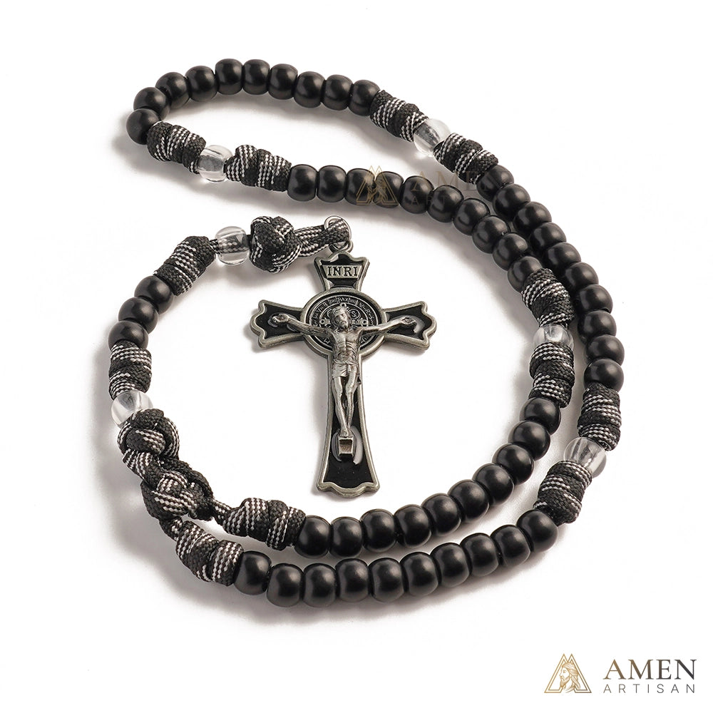 Tactical Paracord Rosary — Matte Black Beads, Military-Grade Strength, Warrior’s Faith Amen Artisan