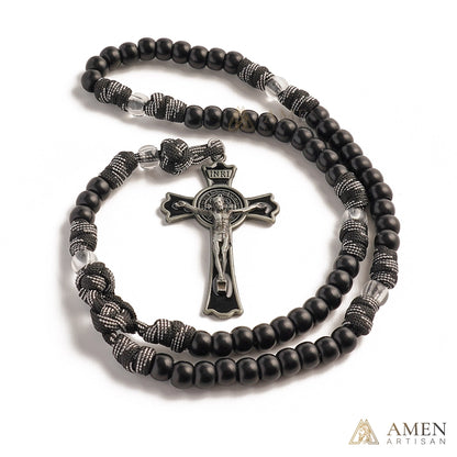 Tactical Paracord Rosary — Matte Black Beads, Military-Grade Strength, Warrior’s Faith Amen Artisan