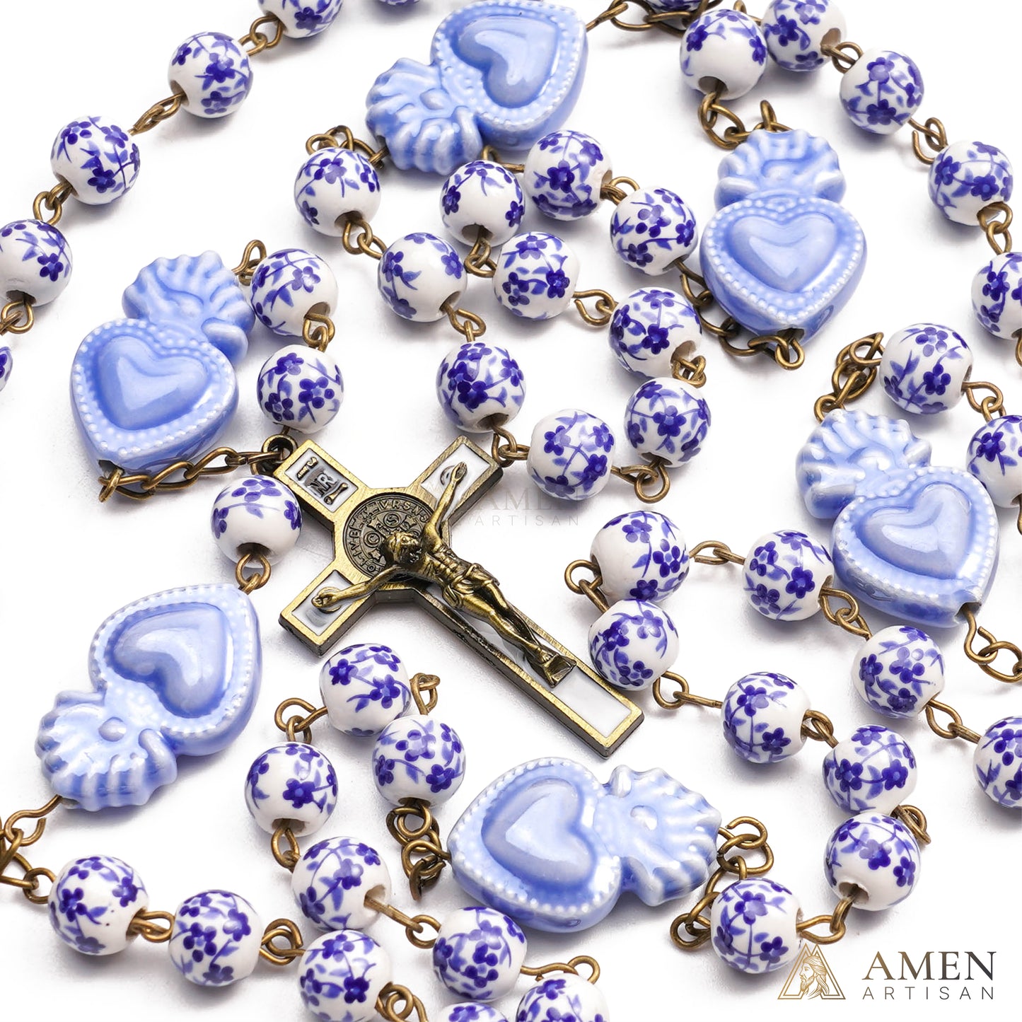 Delft Blue Beads Sacred Heart Rosary