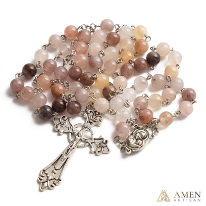 Purple Golden Silk Jade Madonna and Child Medal Rosary Amen Artisan