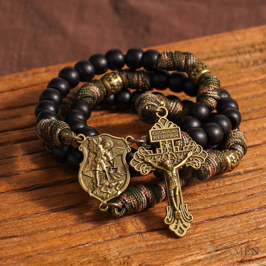 【Deal Today】St. Michael Combat Rosary Paracord Rosary – Faith & Valor Amen Artisan