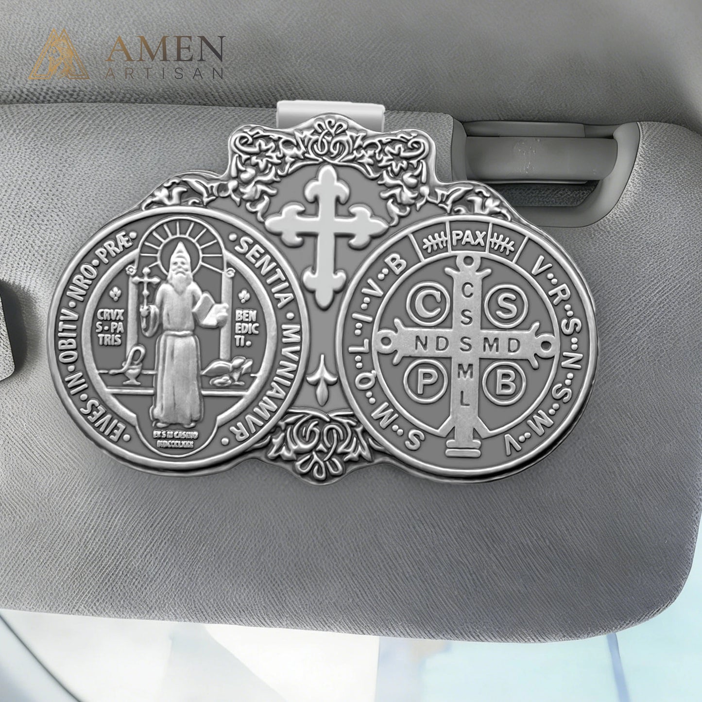 Car Sun Visor Accessories Saint Benedict Medal Bless Driving Safety Amen Artisan