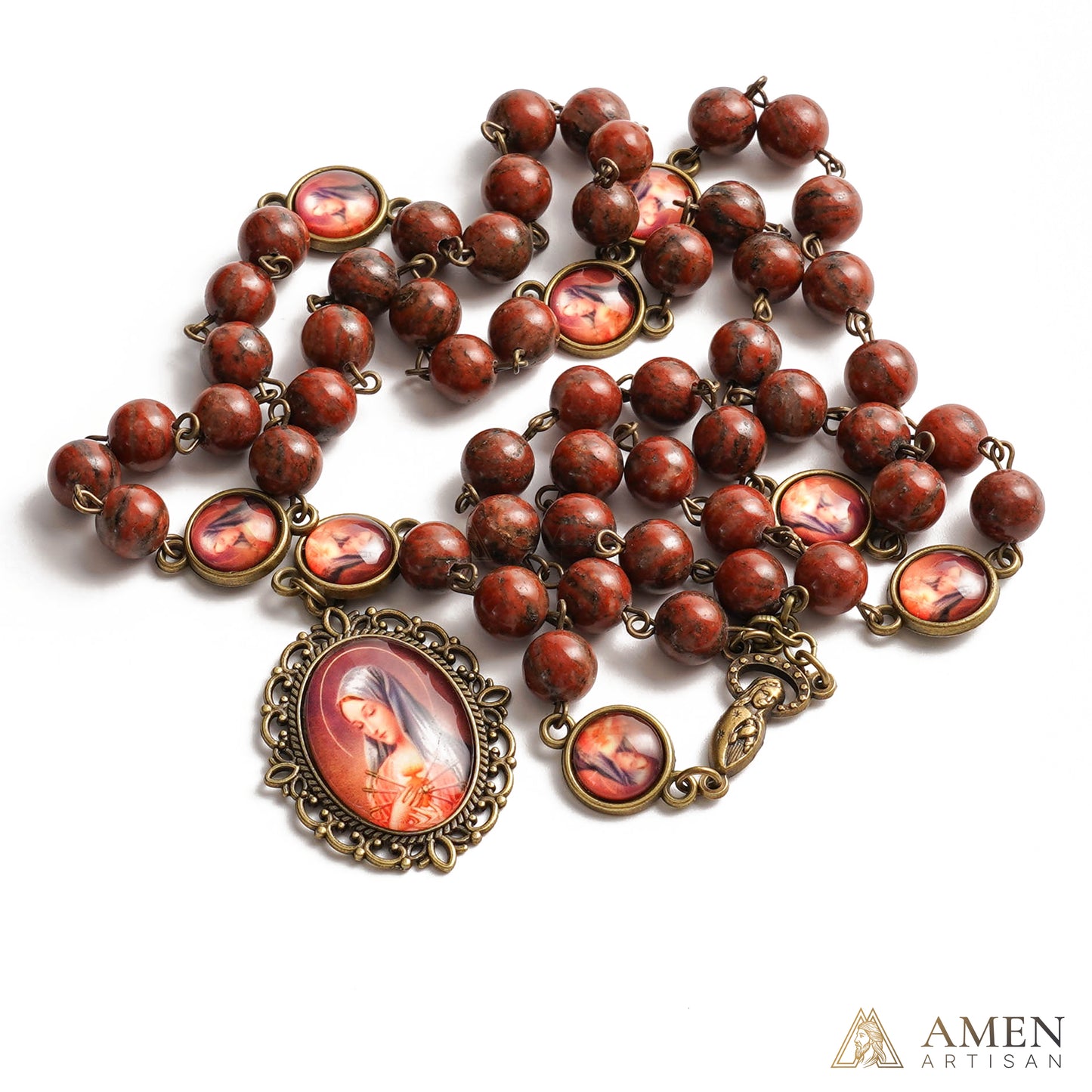 Red Sesame Stone Chaplet of the Seven Sorrows of Mary Amen Artisan