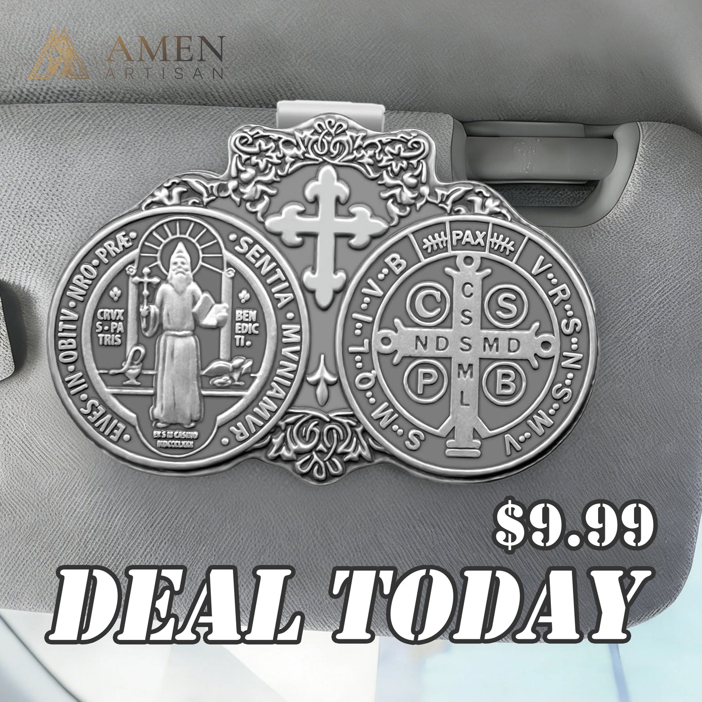 Car Sun Visor Accessories Saint Benedict Medal Bless Driving Safety