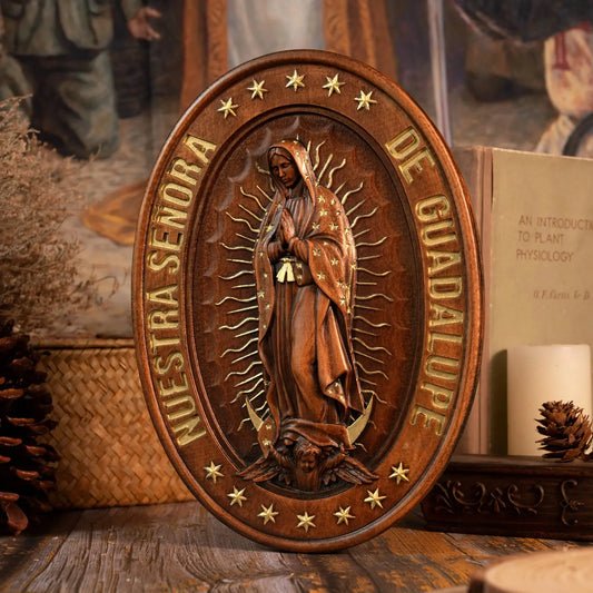 Our Lady of Guadalupe Wood Carving Amen Artisan