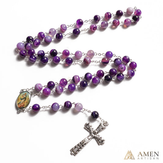 【Deal Today】Amethyst Rosary with Assumption of Mary Medal Amen Artisan