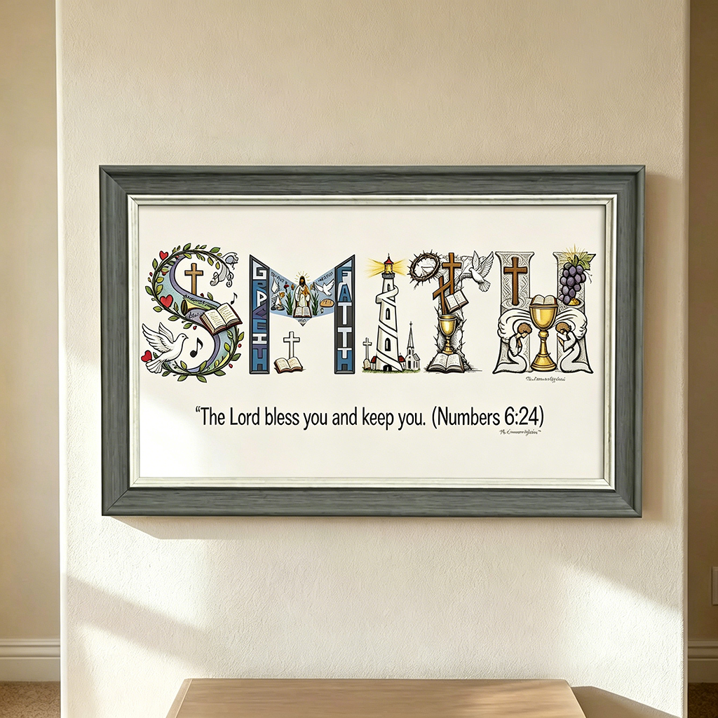 Personalized Christian Family Name Art Frame  | Amen Artisan