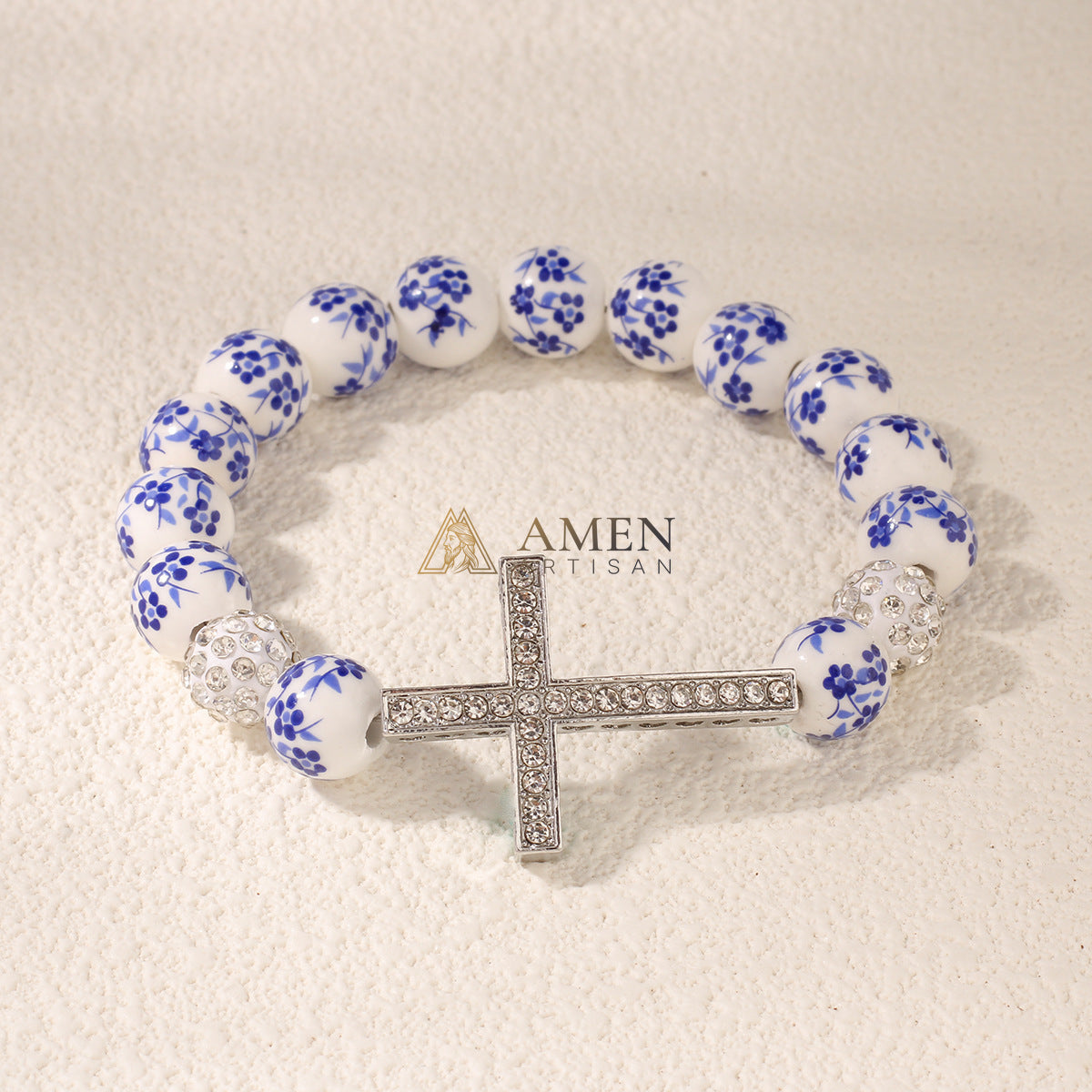 Blue and White Porcelain Zircon Bracelet