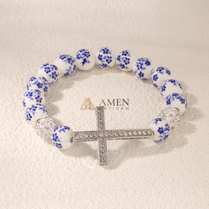 Blue and White Porcelain Zircon Bracelet
