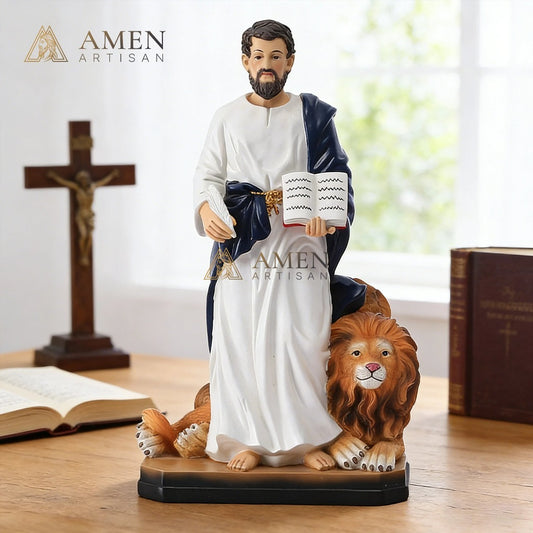 St. Mark the Evangelist with Lion Statue Amen Artisan