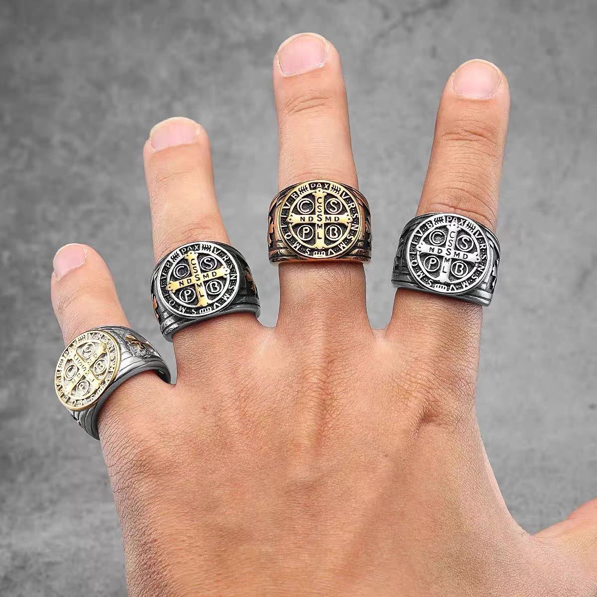 Saint Benedict Cross & Inscriptions Ring Amen Artisan