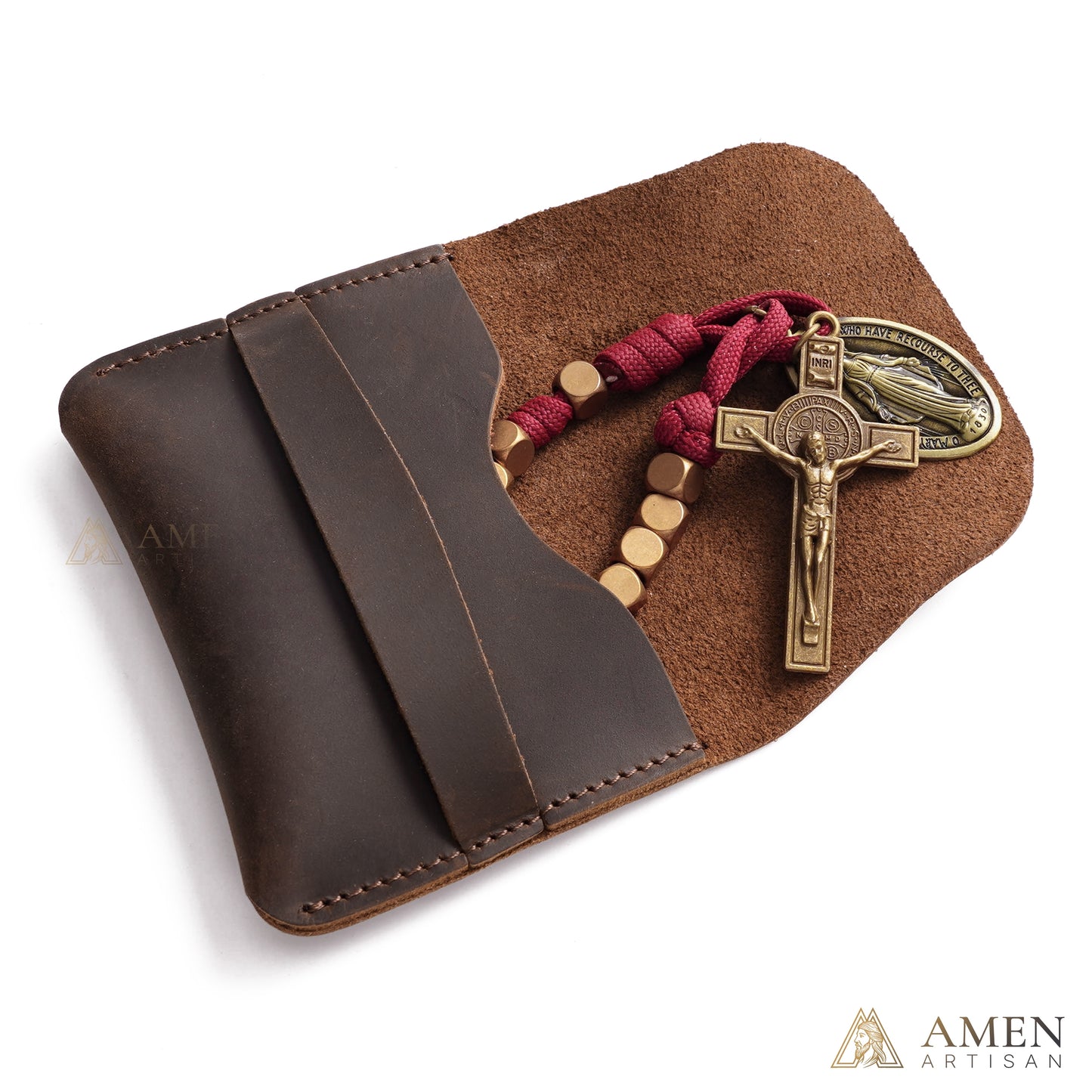 Burgundy Clip-On Pocket Decade Rosary with Crucifix and Our Lady Medal