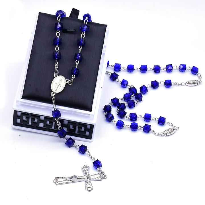 Amen Artisan Dark Blue Crystal Cube Rosary