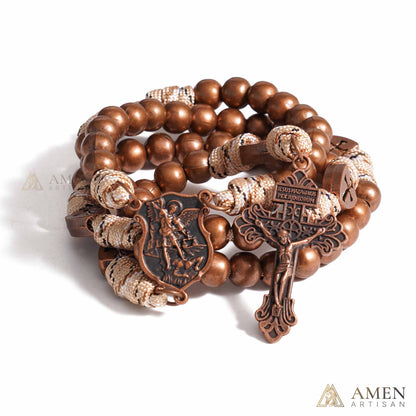St. Michael the Archangel Bronze Paracord Wrapped Rosary Bracelet – Faith & Protection Amen Artisan