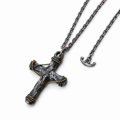 925 Sterling Silver Cracked Cross Pendant Necklace