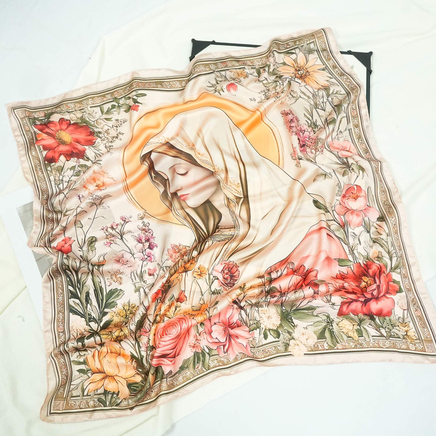 Silk Scarf with An Image of The Virgin Mary Amen Artisan