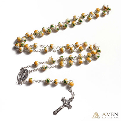 Yellow Peony Ceramic Rosary Amen Artisan