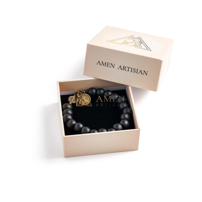 Black Wood Beads Brass Saint Benedict Medal Adjustment Bracelet Amen Artisan