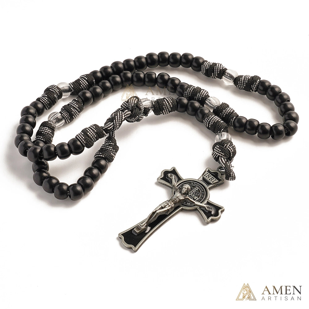 Tactical Paracord Rosary — Matte Black Beads, Military-Grade Strength, Warrior’s Faith Amen Artisan