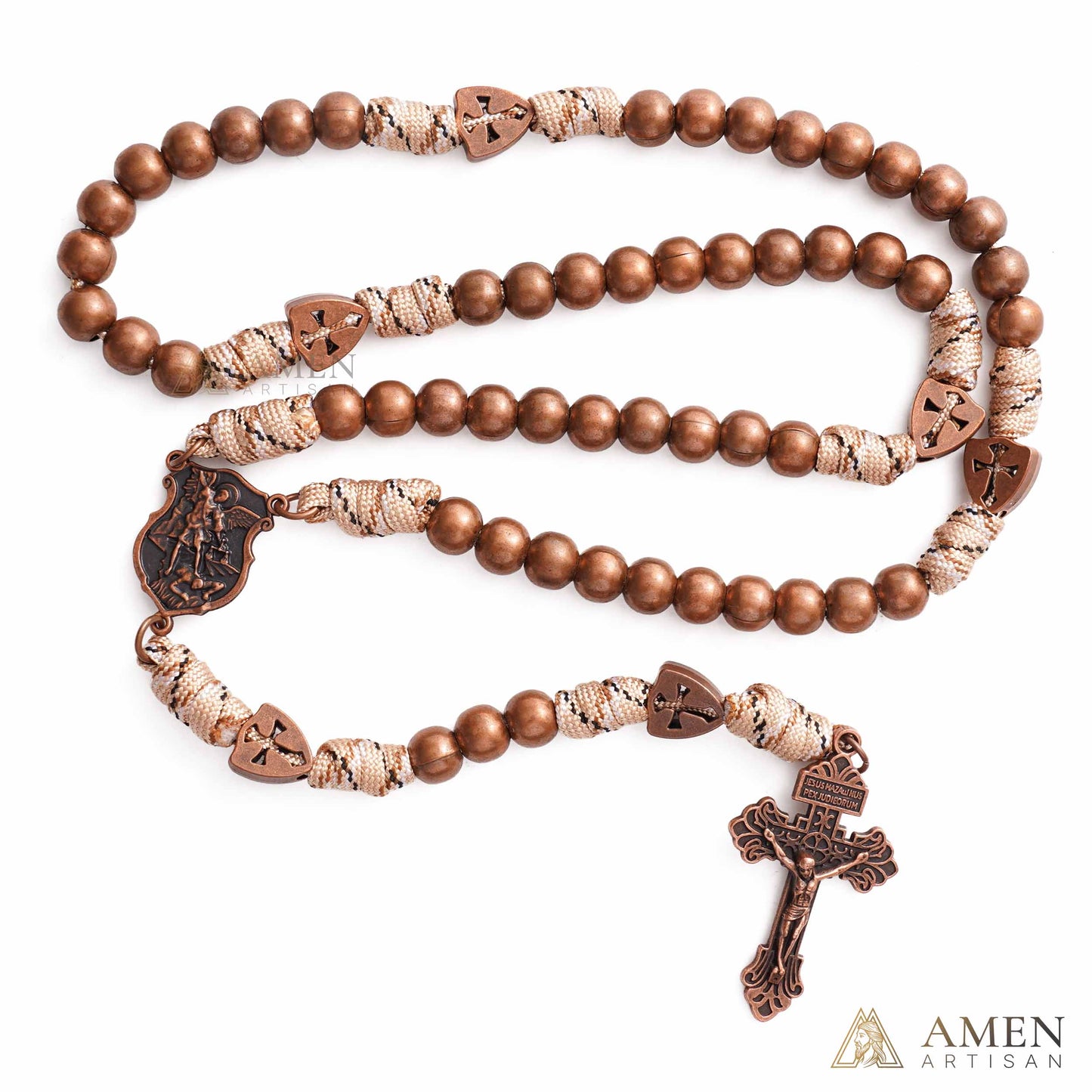 St. Michael the Archangel Bronze Paracord Wrapped Rosary Bracelet – Faith & Protection Amen Artisan